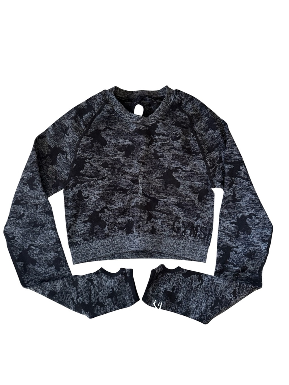 Gymshark Black & Gray Camo Cropped Crew Top